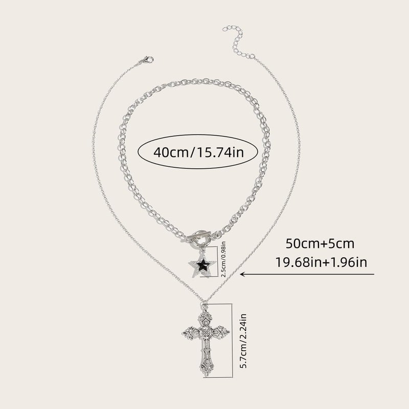 Hremhoo Gothic Cross Necklace for Women Exaggerate Large Cross Pendant Necklace Gothic Layered Choker Necklaces Punk Goth Emo Grunge Y2k Necklaces for Women - Image 3